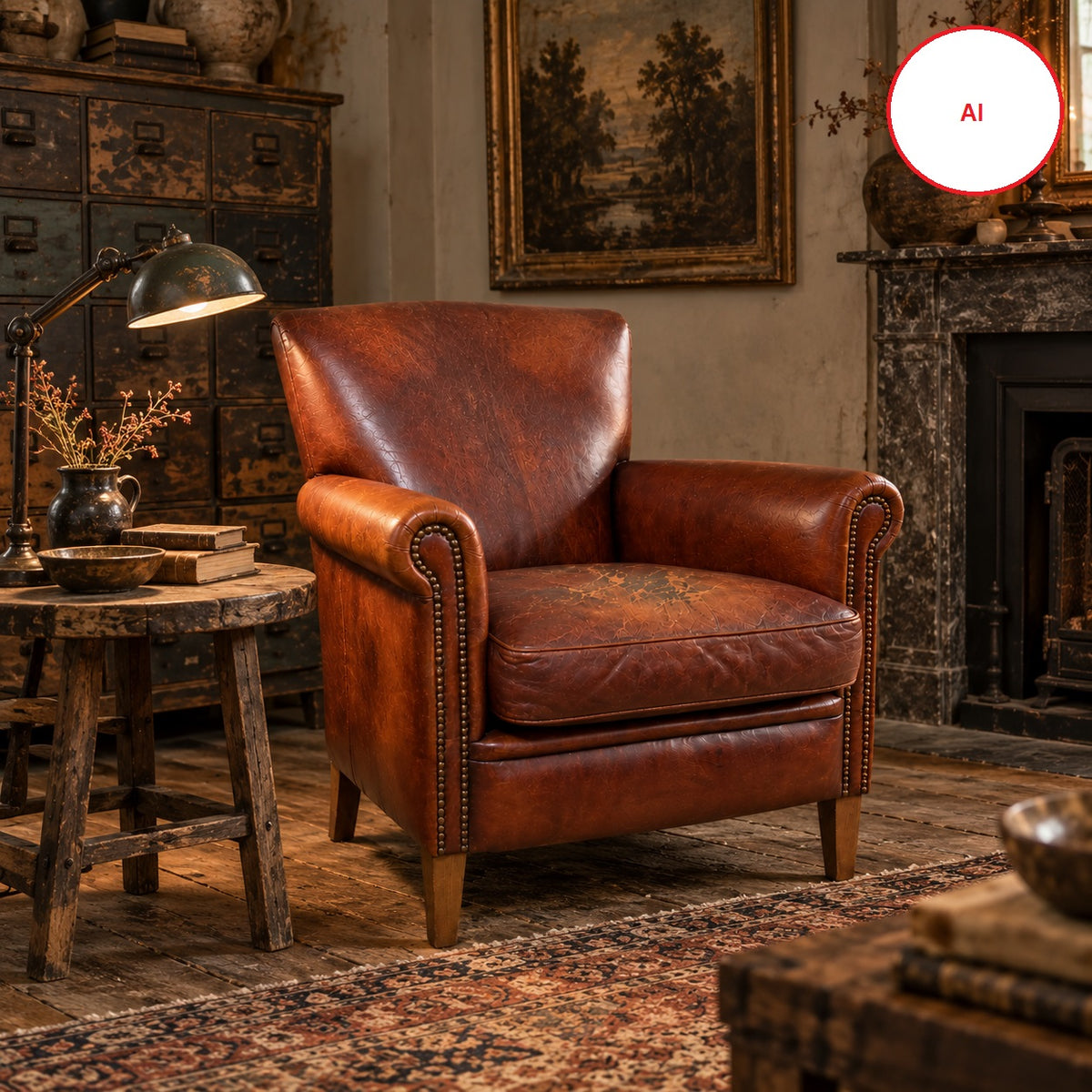 Vintage Cognac Sheep skin Leather Armchair