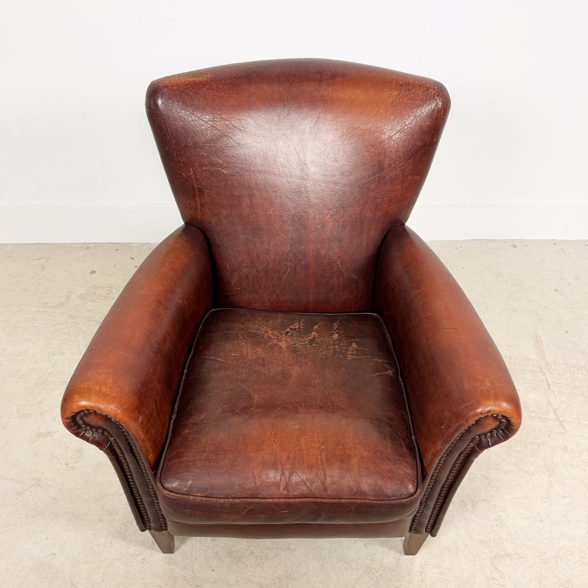 Vintage Cognac Sheep skin Leather Armchair