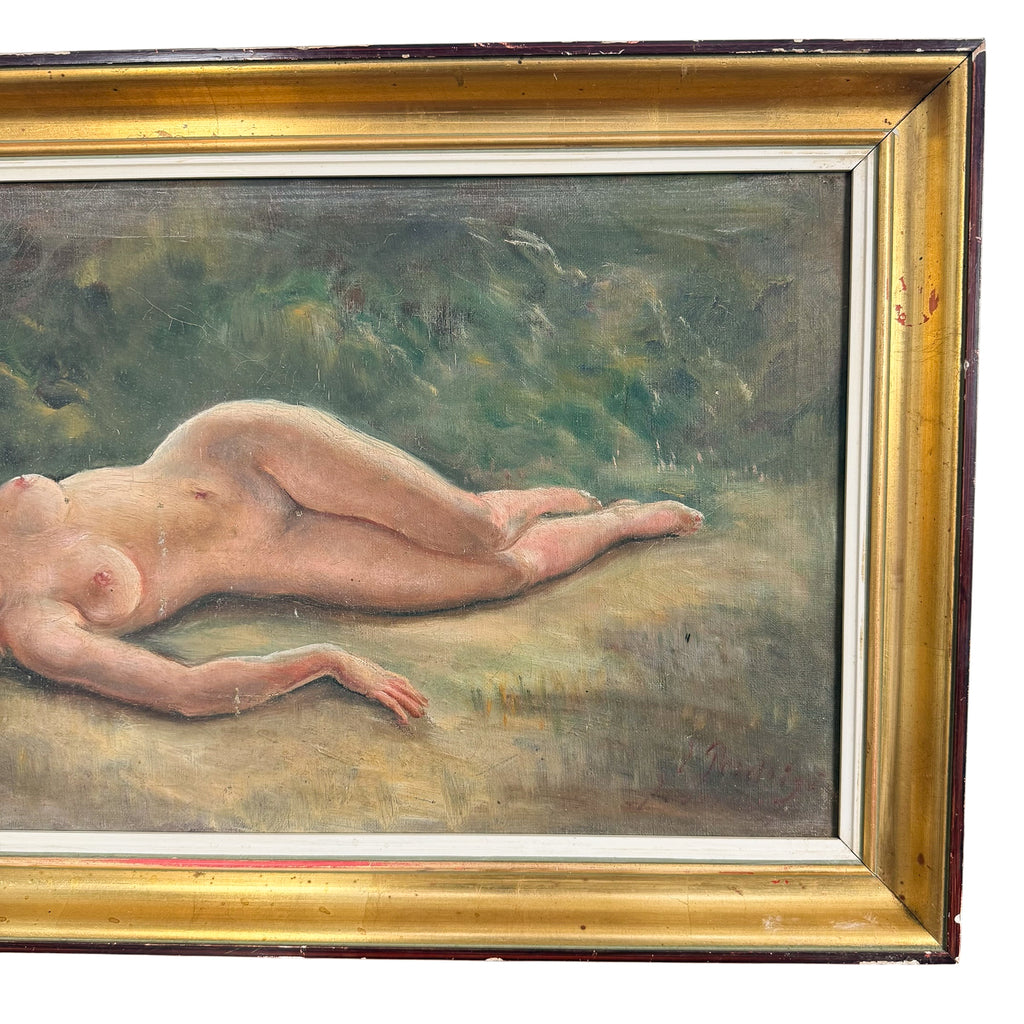 Antique Oil Painting of a Reclining Female Nude