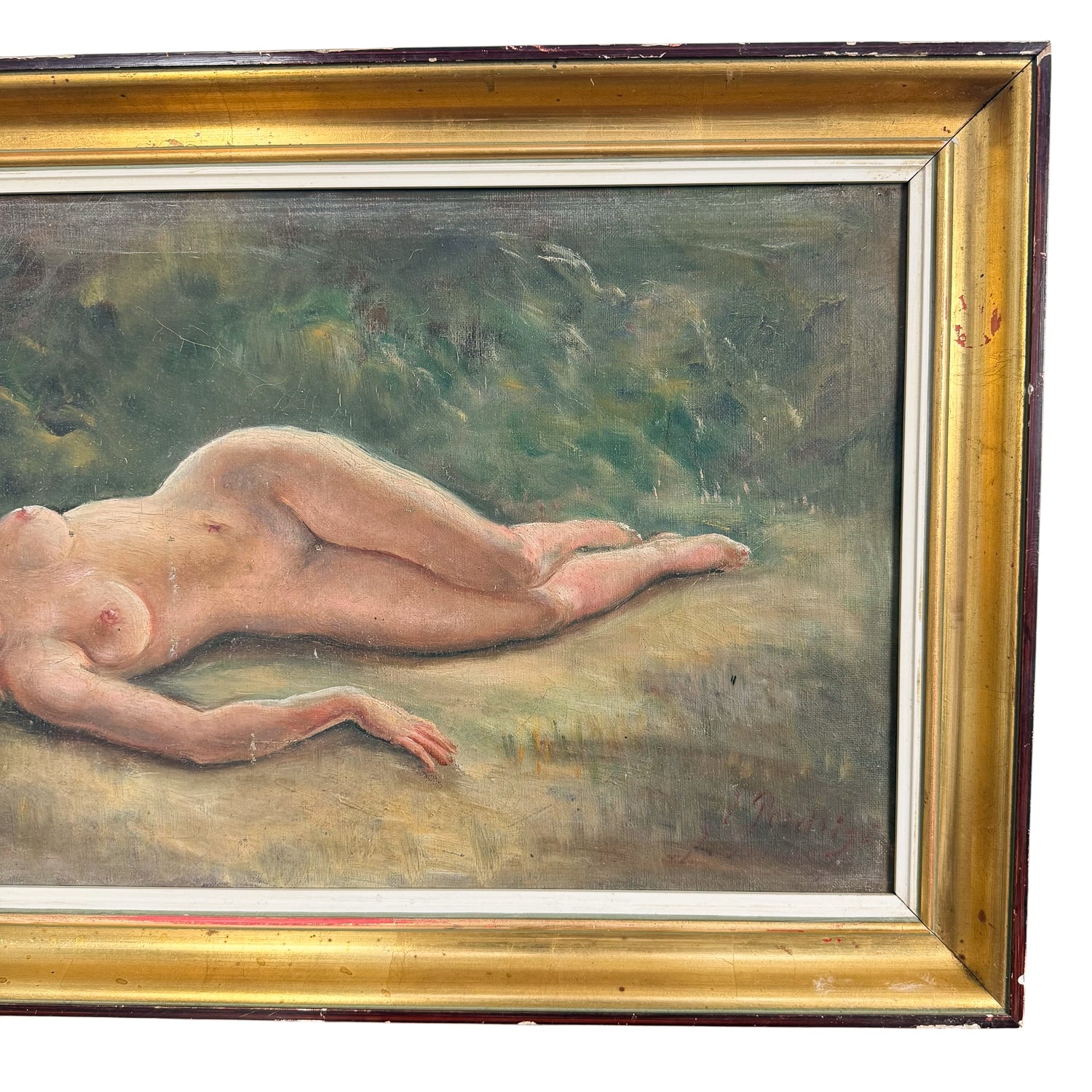 Antique Oil Painting of a Reclining Female Nude