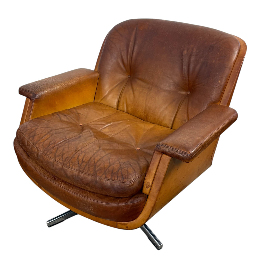 Set van vintage cognacleren draaibare fauteuils van Eugen Schmidt