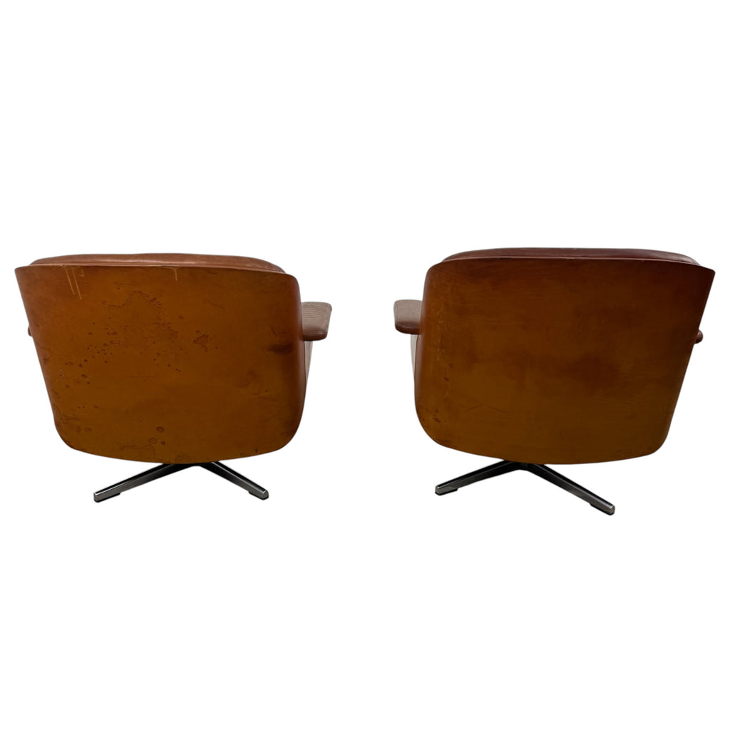 Set van vintage cognacleren draaibare fauteuils van Eugen Schmidt