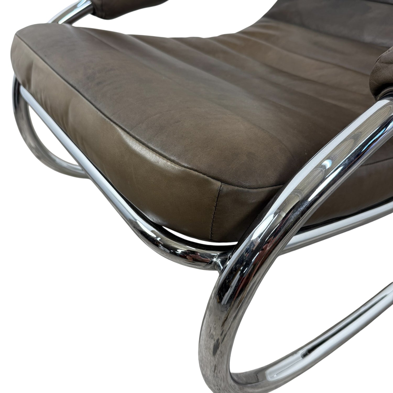 Vintage leather and chrome Bauhaus rocking lounge chair