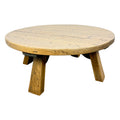 Vintage Brutalist Round Oak Coffee Table