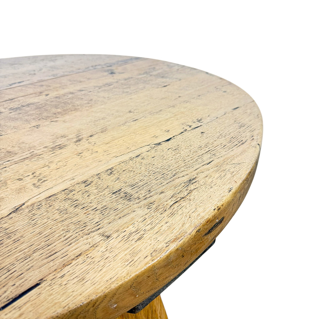 Vintage Brutalist Round Oak Coffee Table
