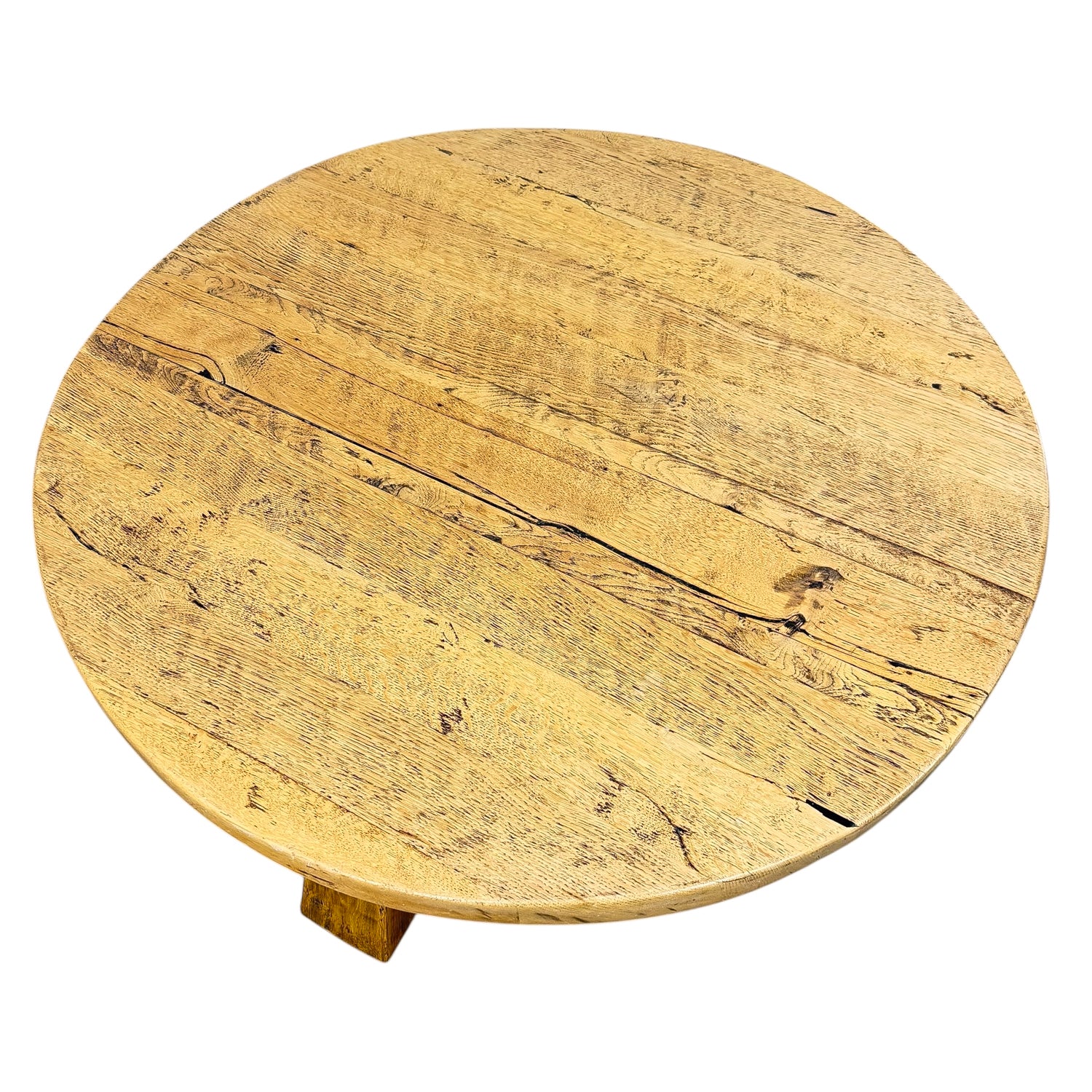 Vintage Brutalist Round Oak Coffee Table