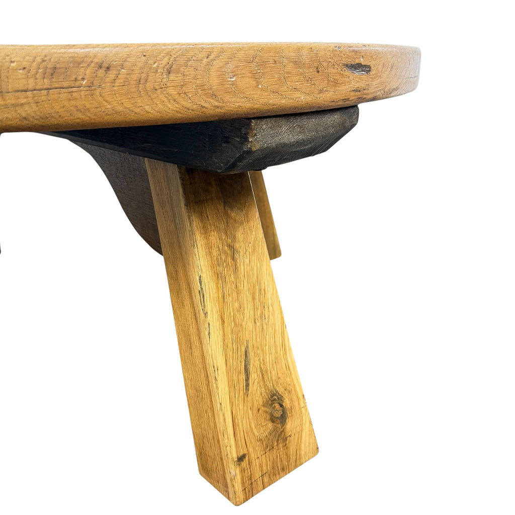 Vintage Brutalist Round Oak Coffee Table