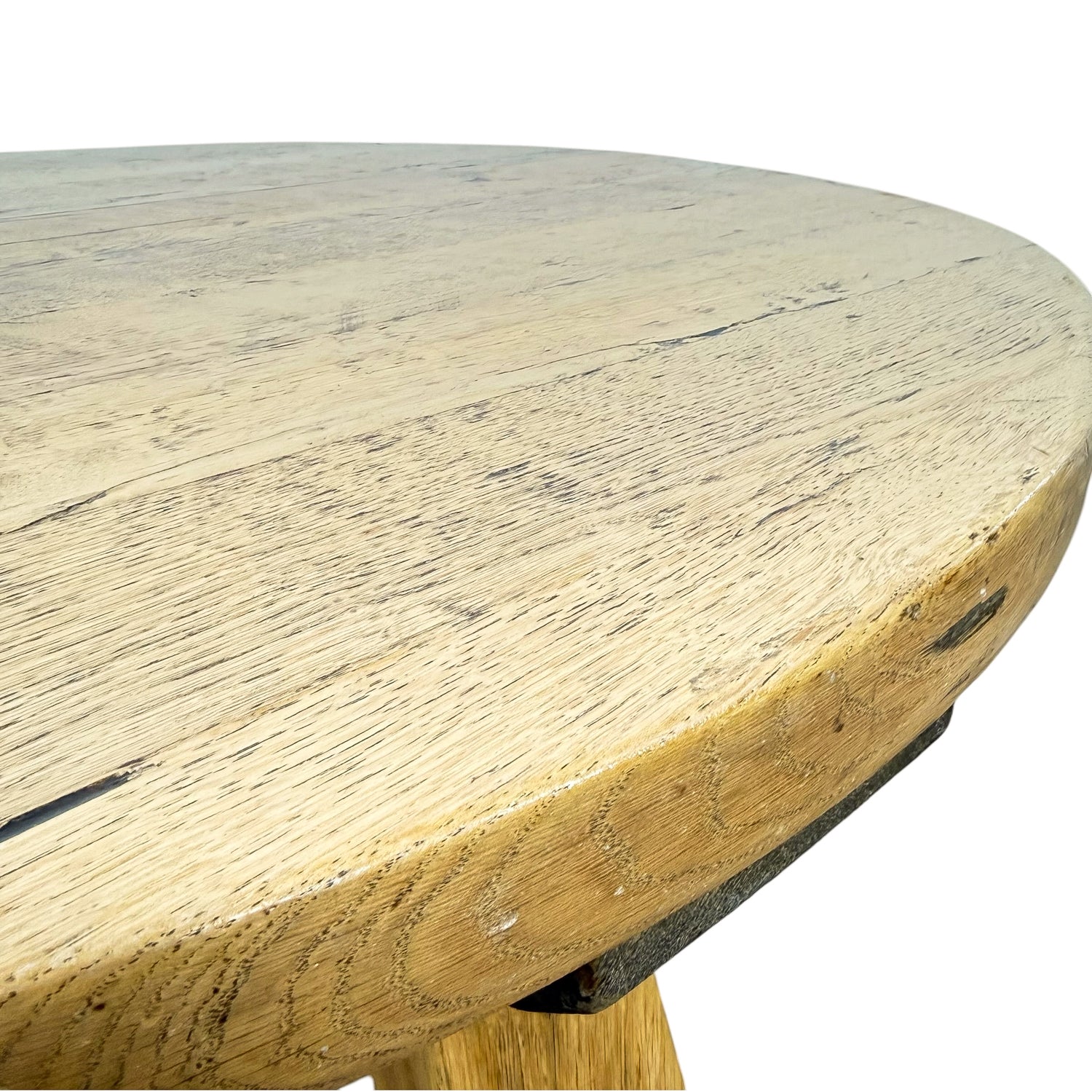 Vintage Brutalist Round Oak Coffee Table