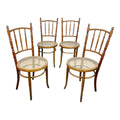 Set van vier antieke gebogenhouten caféstoelen – Thonet / Fischel stijl – webbing zittingen