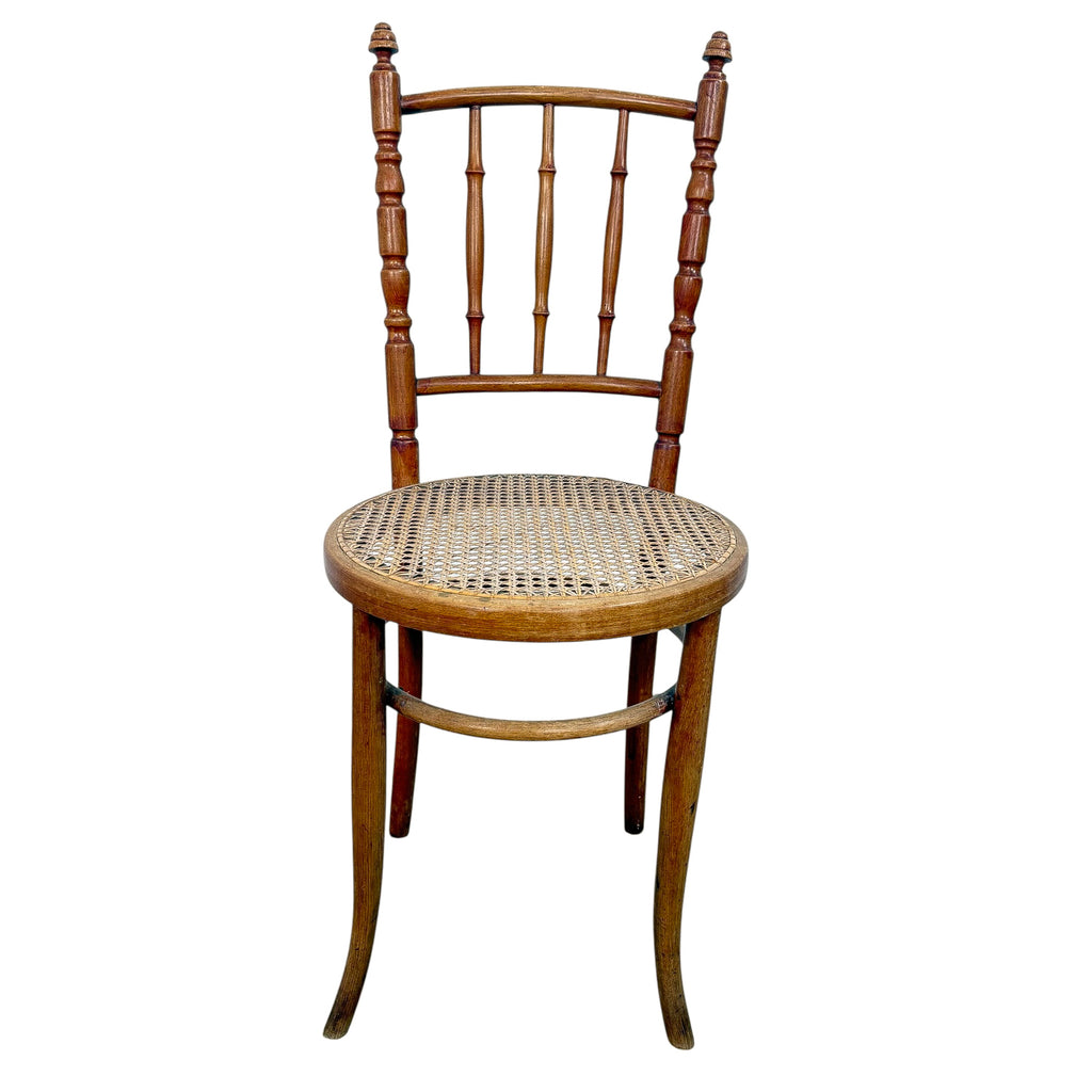Set van vier antieke gebogenhouten caféstoelen – Thonet / Fischel stijl – webbing zittingen
