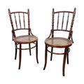 Set van twee antieke Fischel gebogenhouten stoelen – Weense caféstoelen – webbing zittingen
