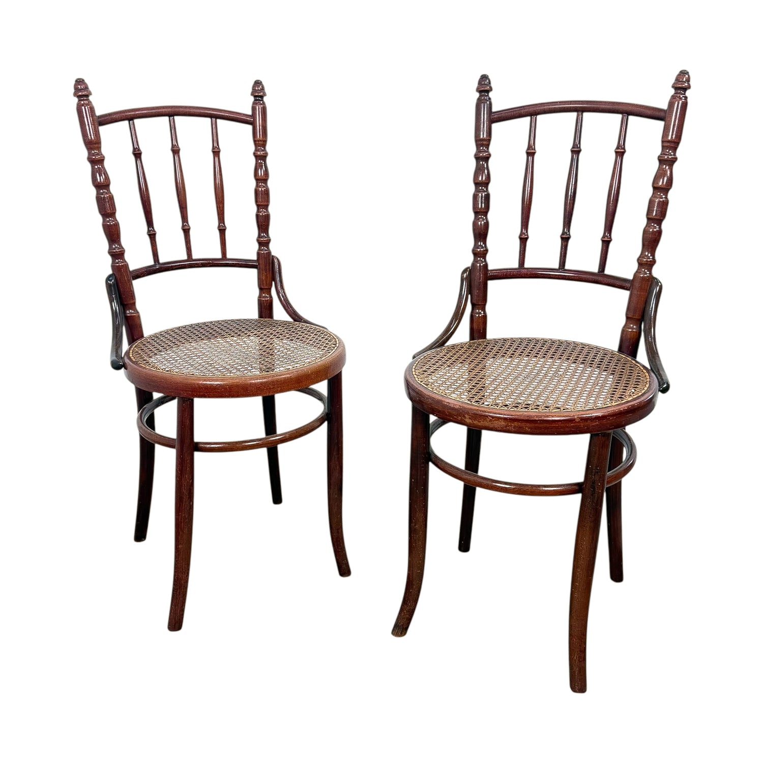 Set of Two Antique Fischel Bentwood Bistro Chairs Thonet