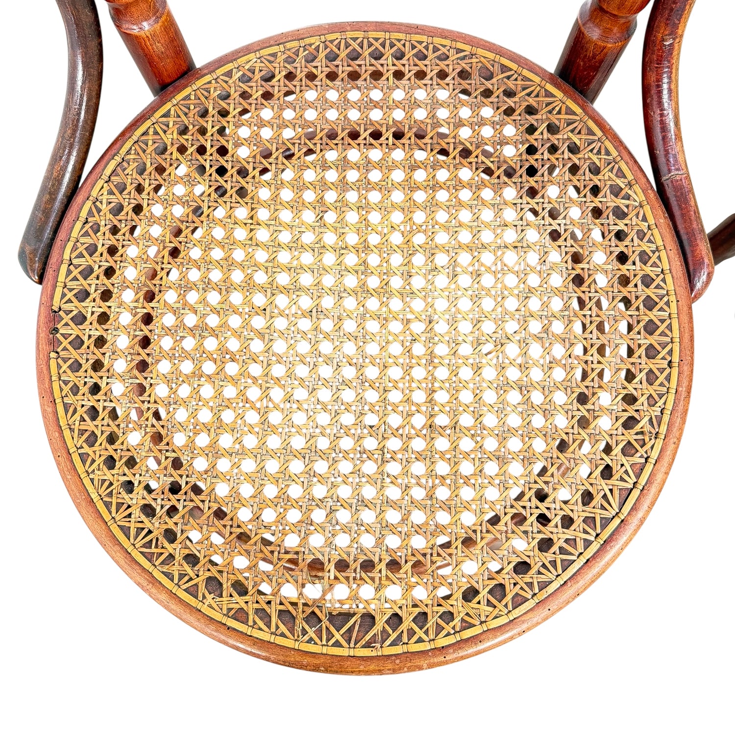 Set van twee antieke Fischel gebogenhouten stoelen – Weense caféstoelen – webbing zittingen