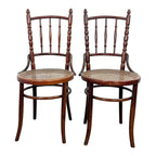 Set of Two Antique Fischel Bentwood Bistro Chairs Thonet