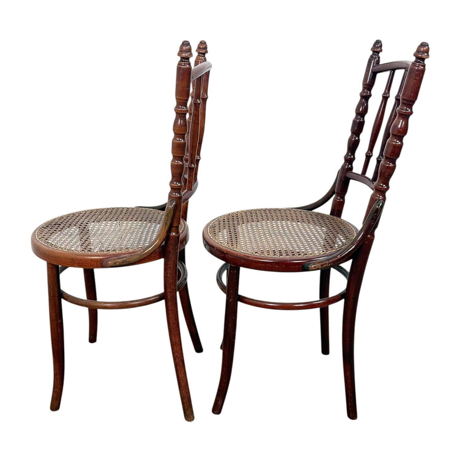 Set of Two Antique Fischel Bentwood Bistro Chairs Thonet