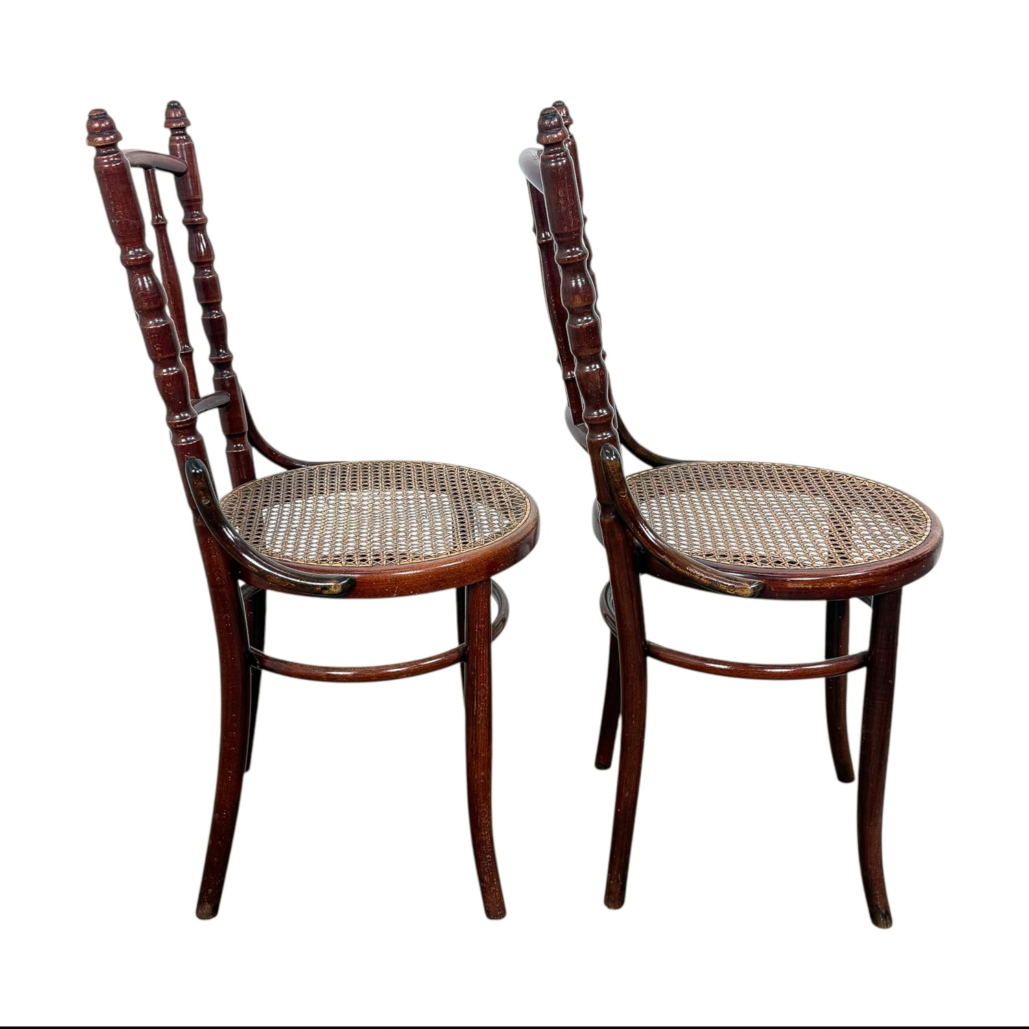 Set of Two Antique Fischel Bentwood Bistro Chairs Thonet