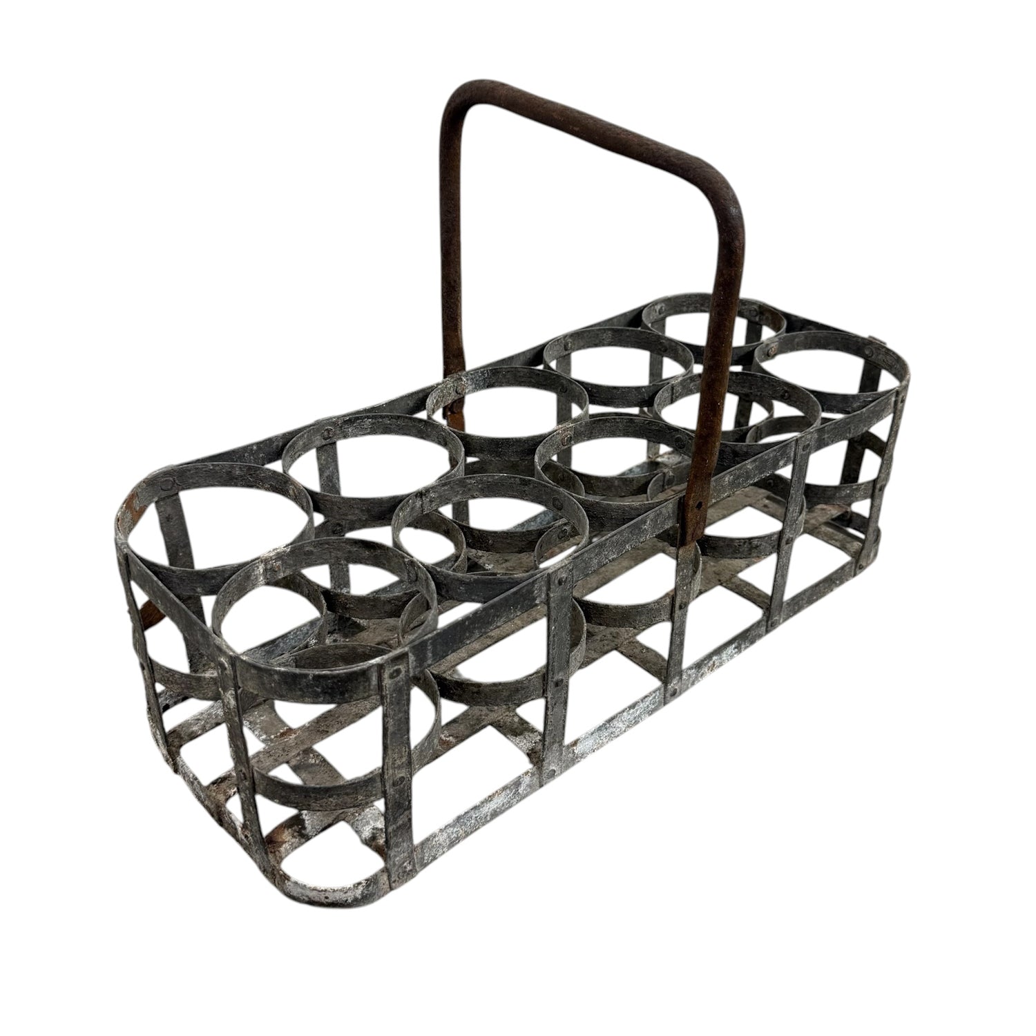 Large antique galvanized bottle carrier 10 Bottles