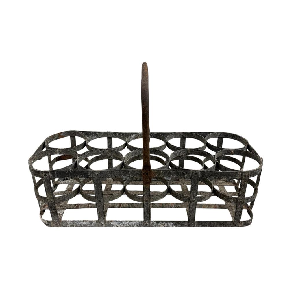 Large antique galvanized bottle carrier 10 Bottles