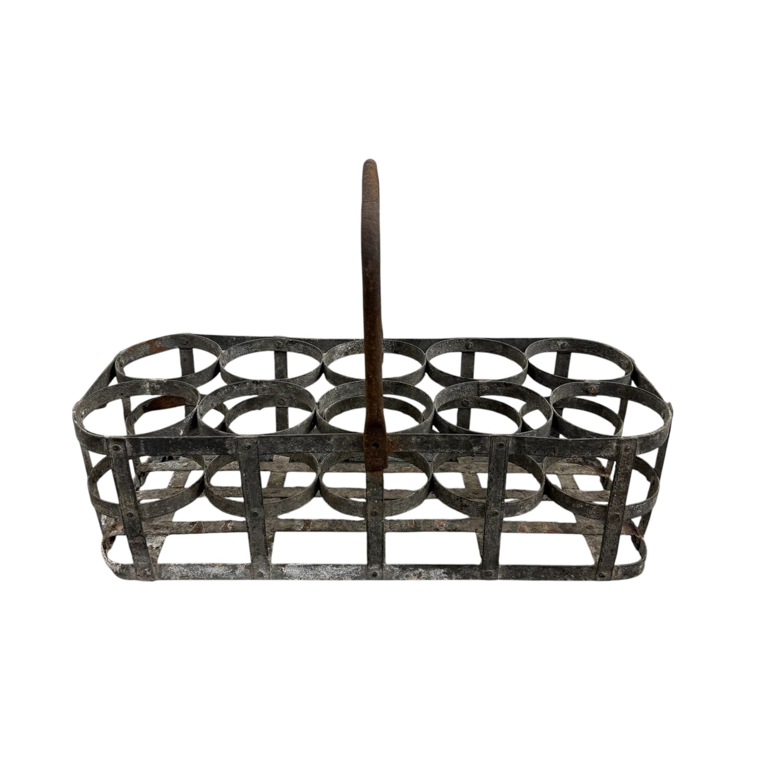 Large antique galvanized bottle carrier 10 Bottles
