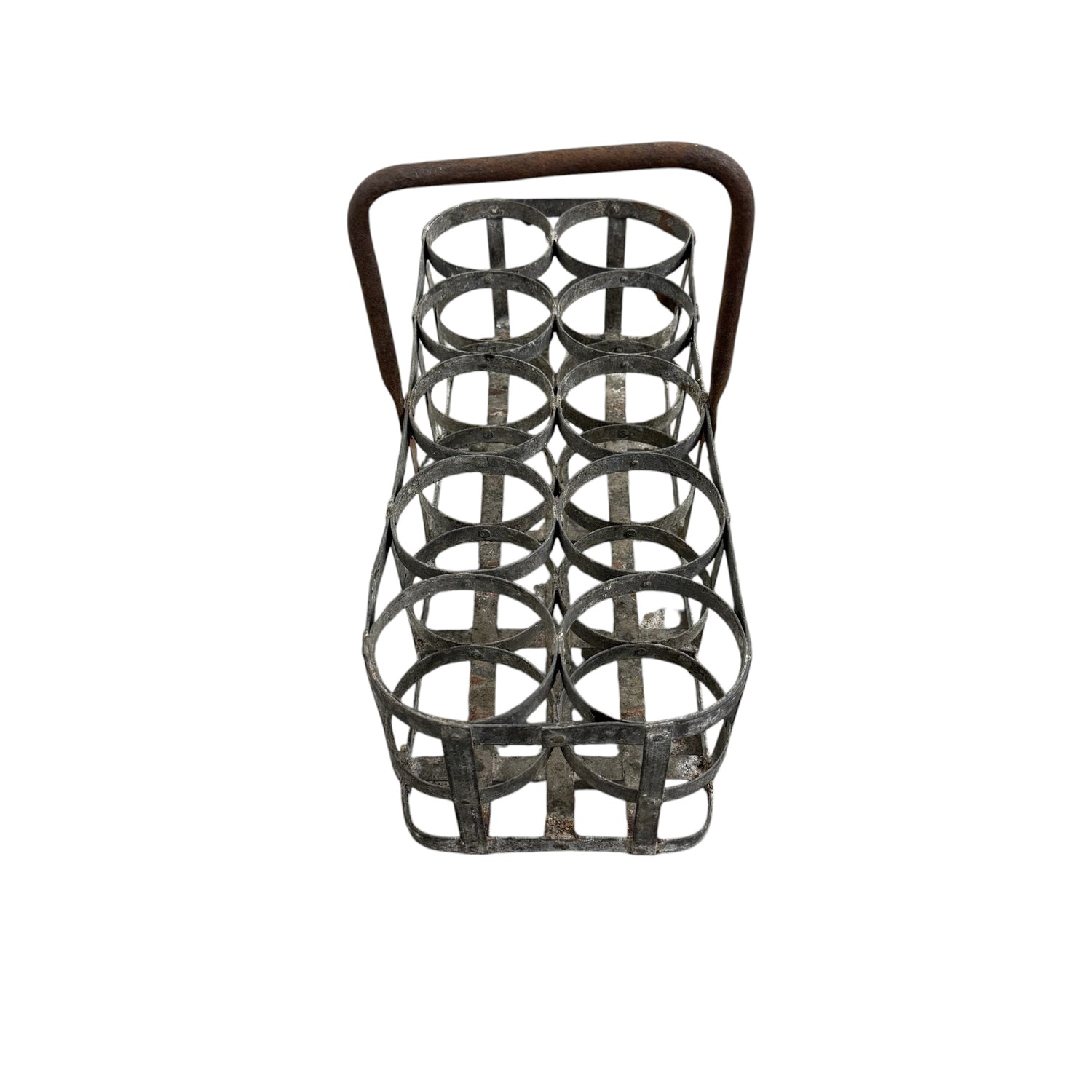 Large antique galvanized bottle carrier 10 Bottles