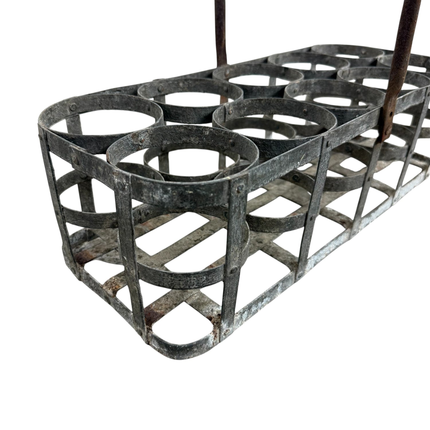 Large antique galvanized bottle carrier 10 Bottles