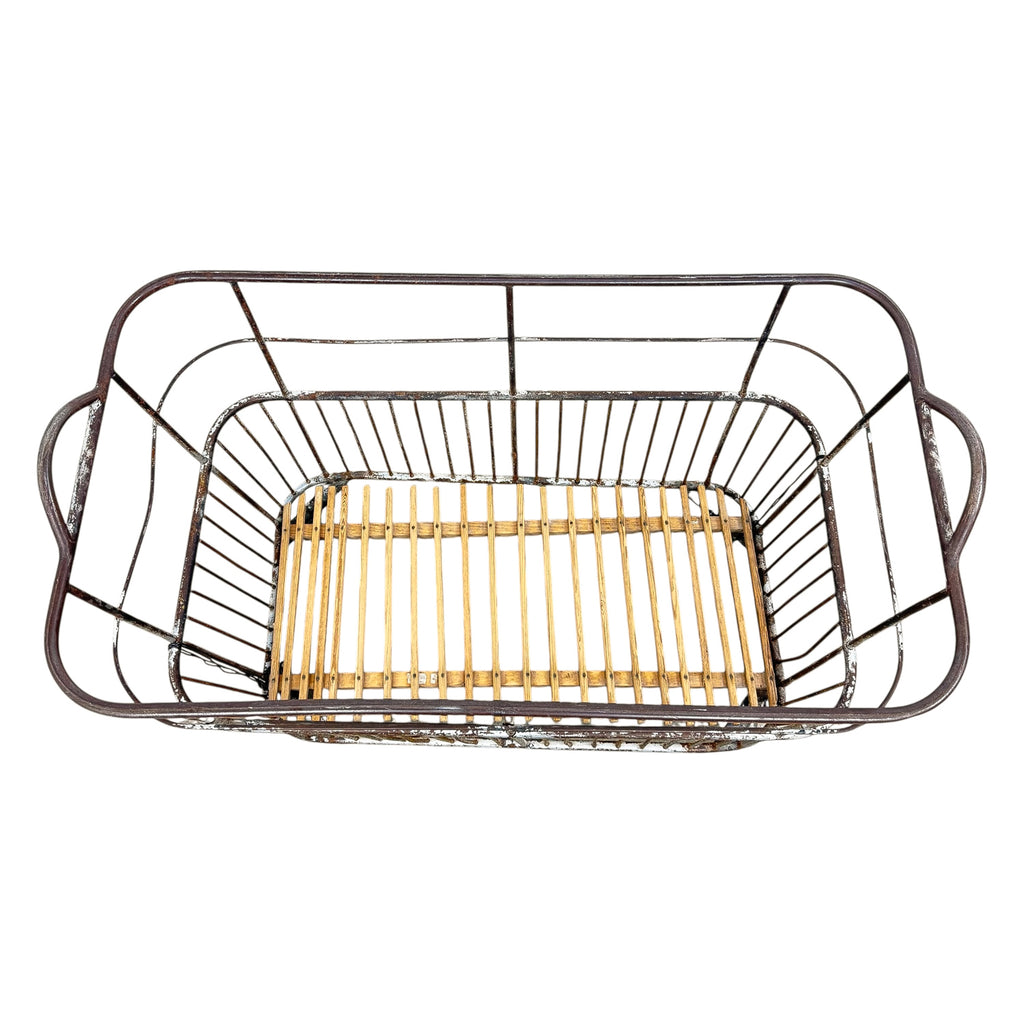 Vintage French Metal Bakery Cart long– Industrial Bread Trolley – Rolling Laundry Basket