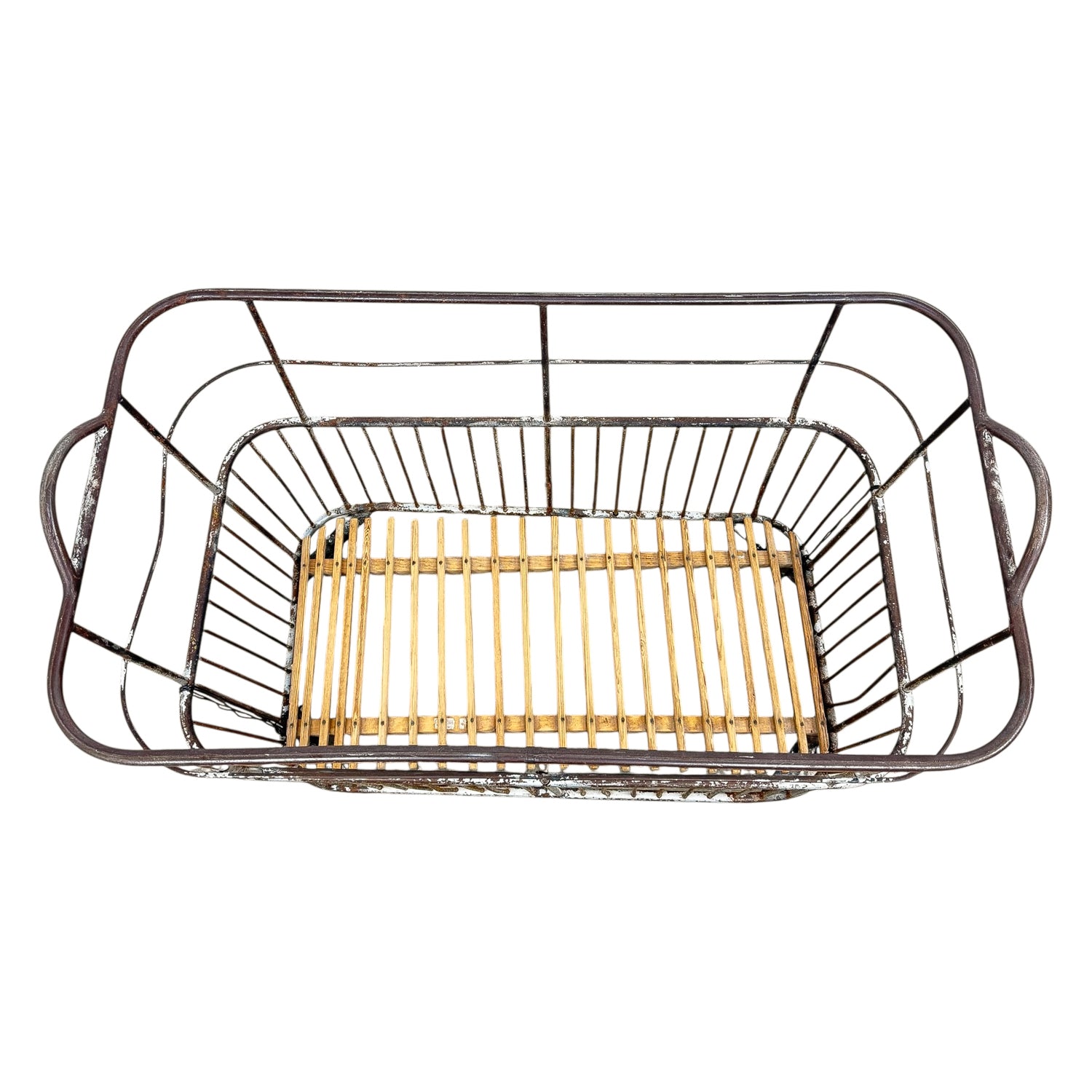 Vintage French Metal Bakery Cart long– Industrial Bread Trolley – Rolling Laundry Basket