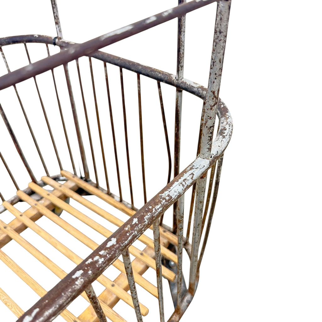 Vintage French Metal Bakery Cart long– Industrial Bread Trolley – Rolling Laundry Basket