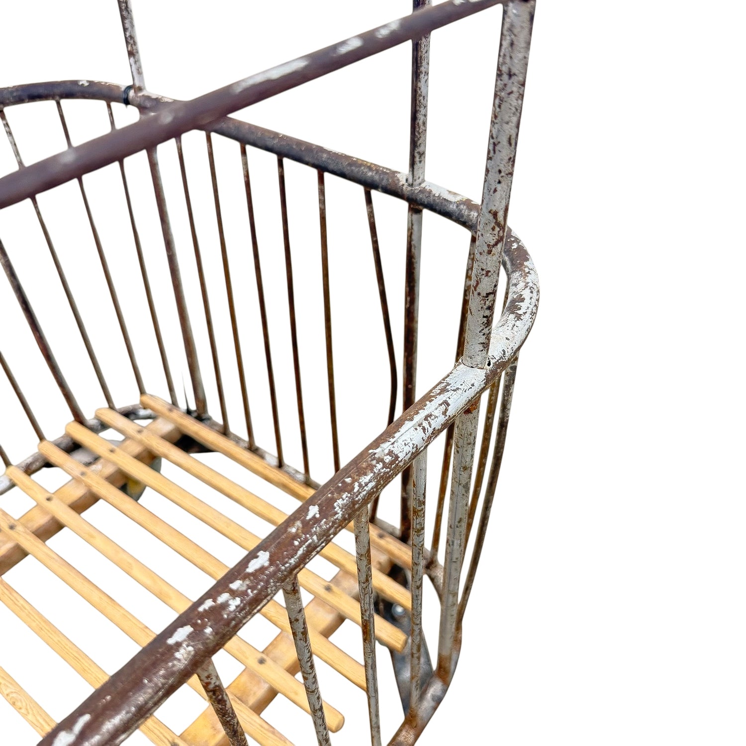 Vintage French Metal Bakery Cart long– Industrial Bread Trolley – Rolling Laundry Basket