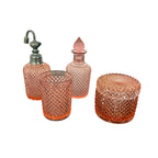 Vintage Roze Geperst Glas Badkamerset