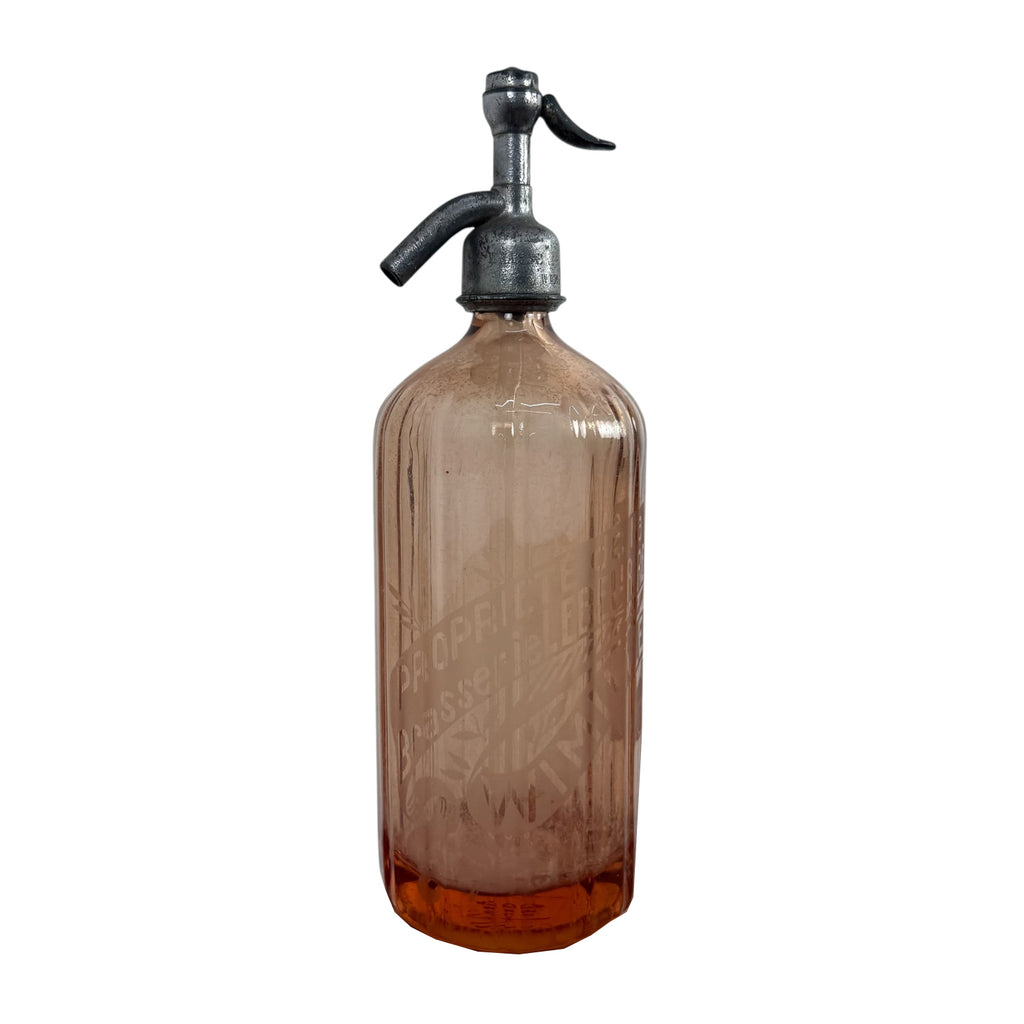 French antique pink glass seltzer bottle