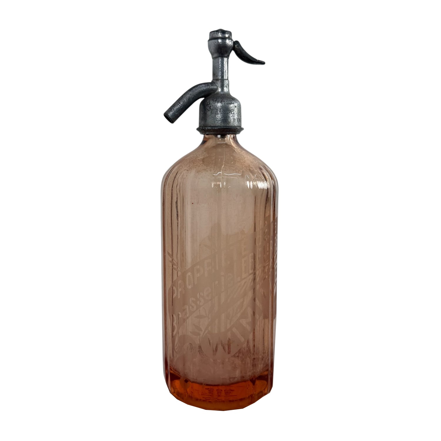 French antique pink glass seltzer bottle