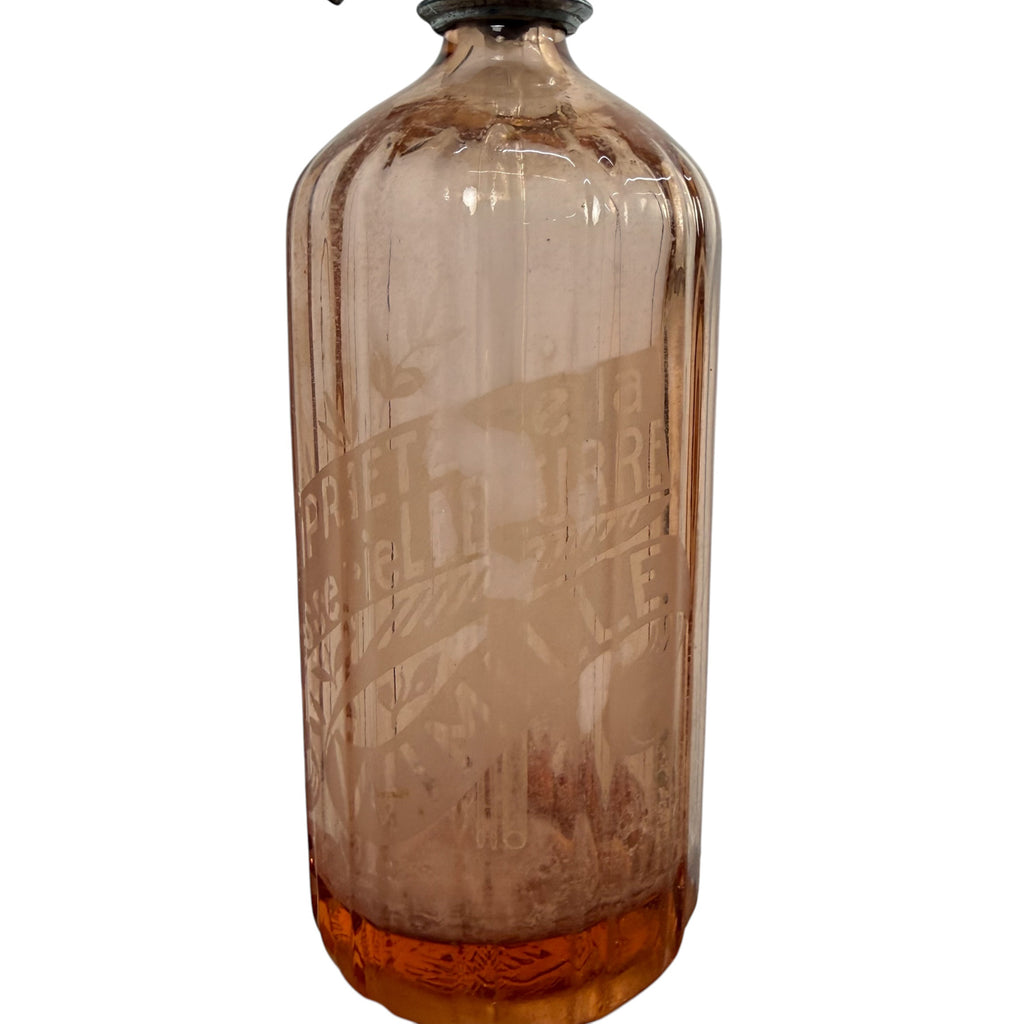 French antique pink glass seltzer bottle