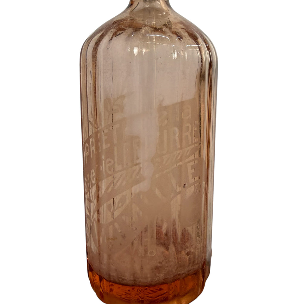 French antique pink glass seltzer bottle