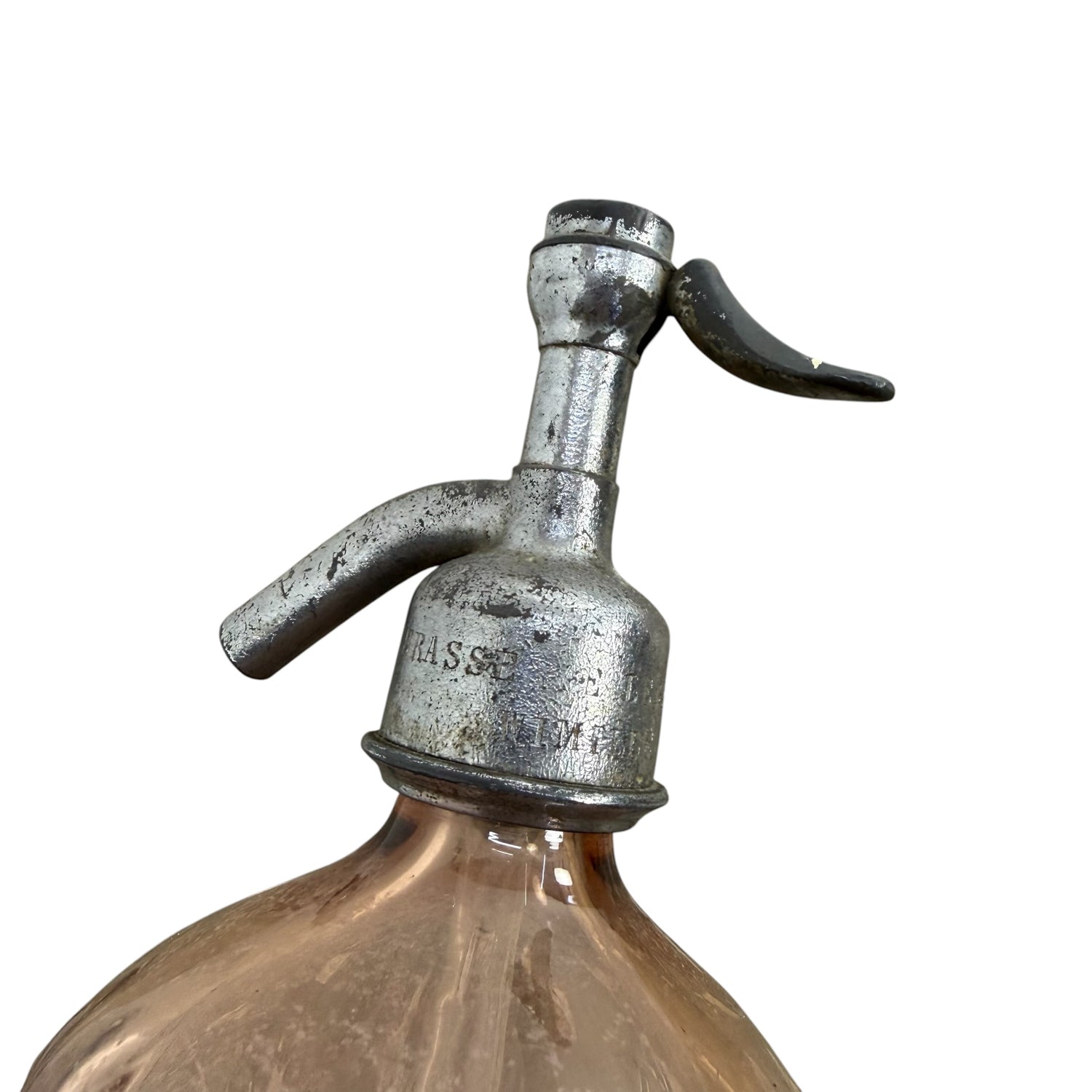French antique pink glass seltzer bottle