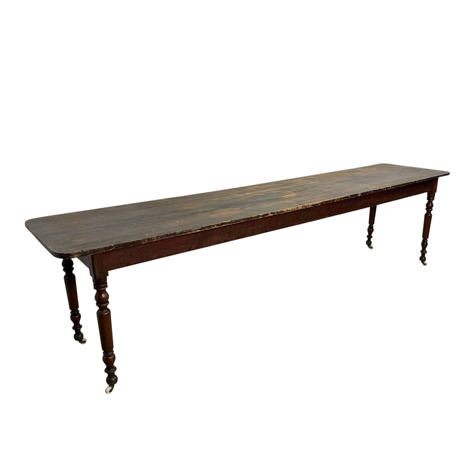 3 Meter Long Antique Table on Porcelain Casters
