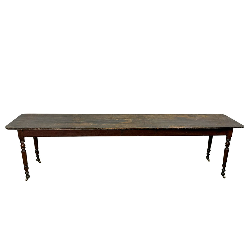 3 meter lange antieke serveertafel – console tafel op porseleinen wielen