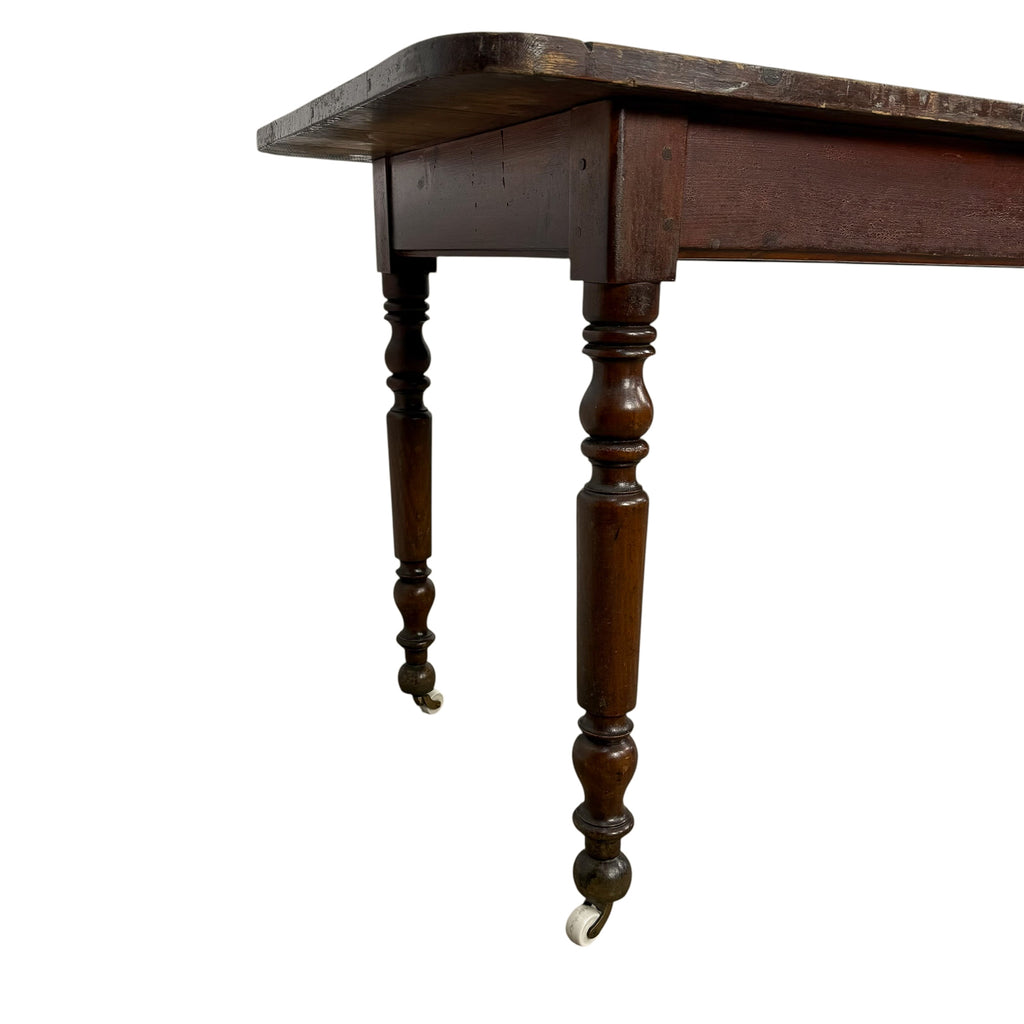 3 meter lange antieke serveertafel – console tafel op porseleinen wielen