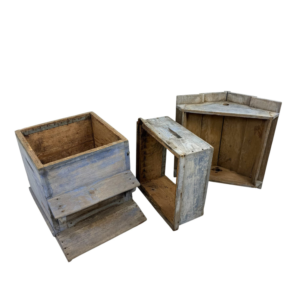 French antique blue wooden beehive