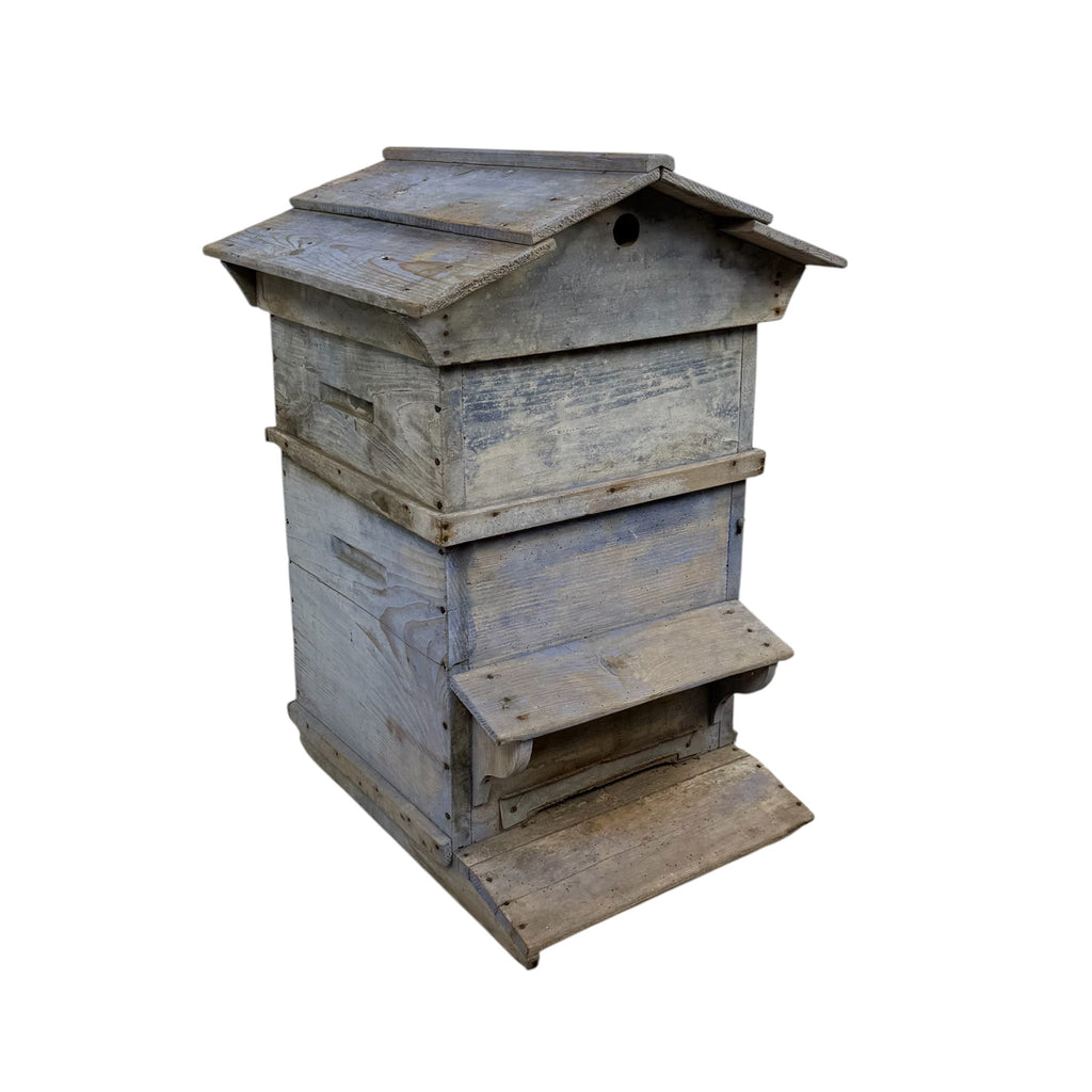 French antique blue wooden beehive