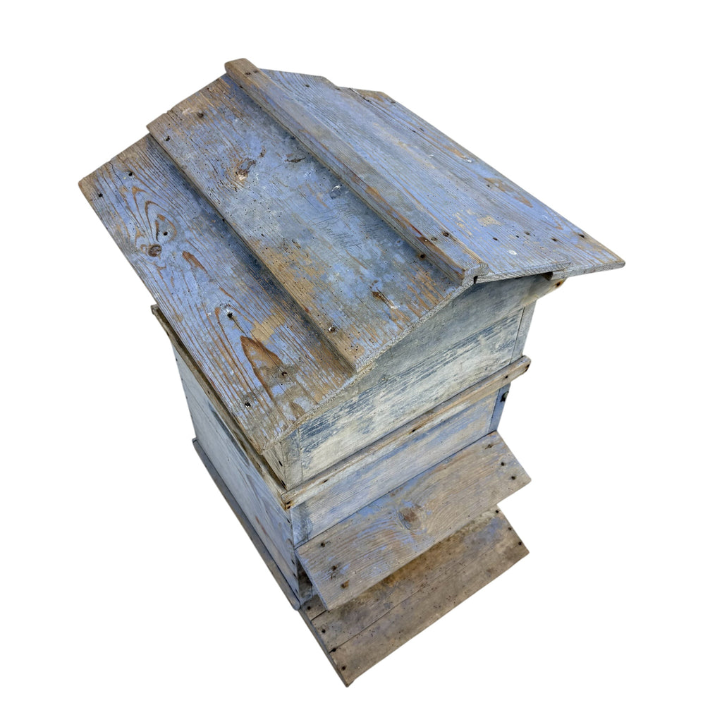 French antique blue wooden beehive