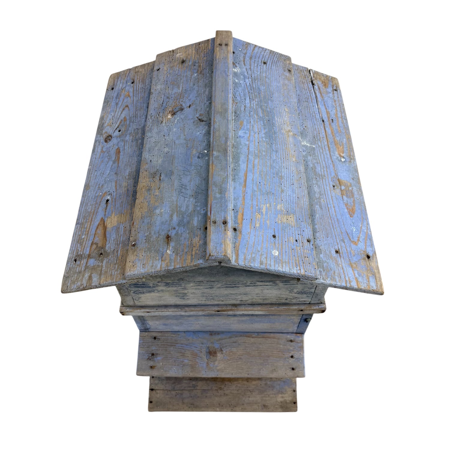 French antique blue wooden beehive