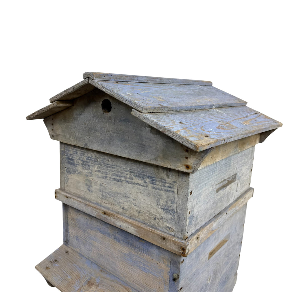 French antique blue wooden beehive