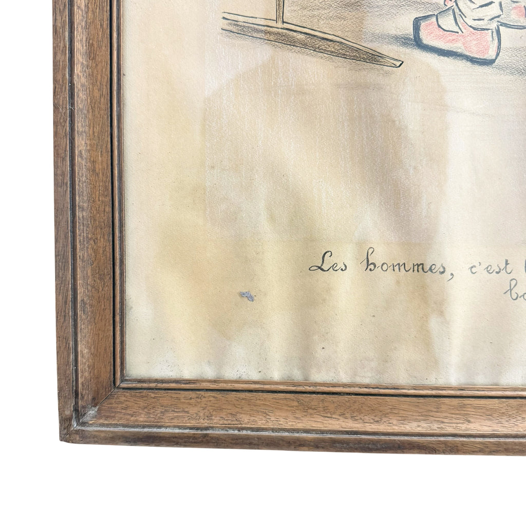 Antique French Drawing – "Men Are Good for Something After All!