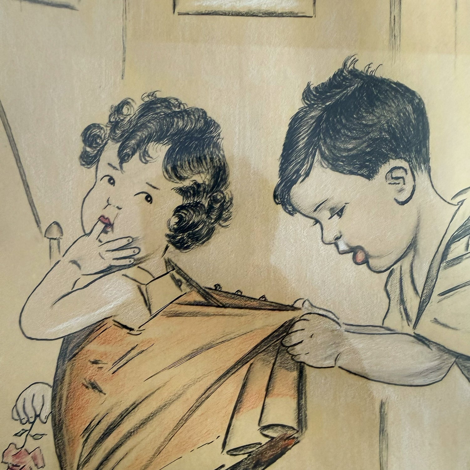 Antique French Drawing – "Men Are Good for Something After All!