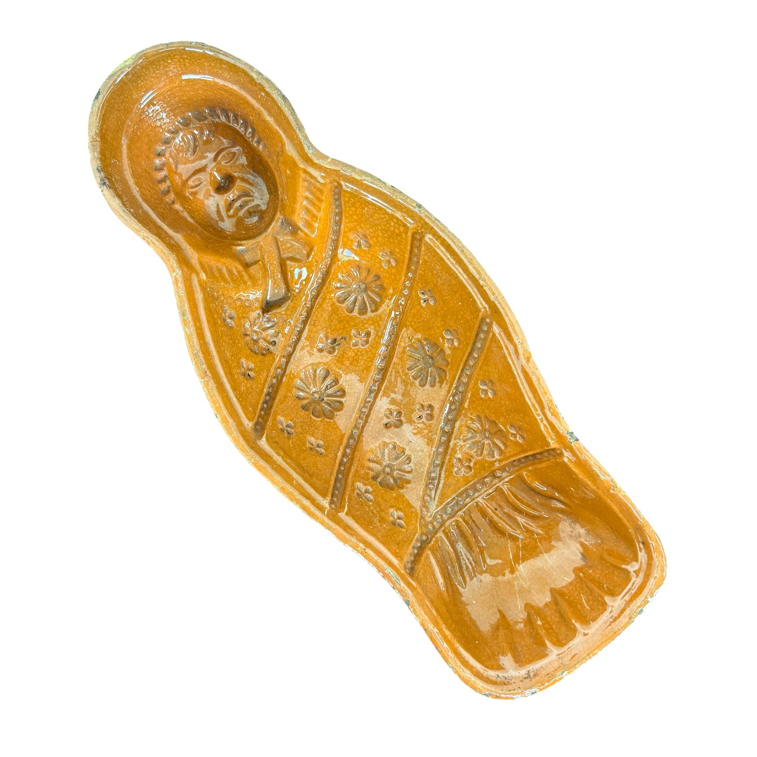 Antique french terracotta baby cake & pâté mold yellow
