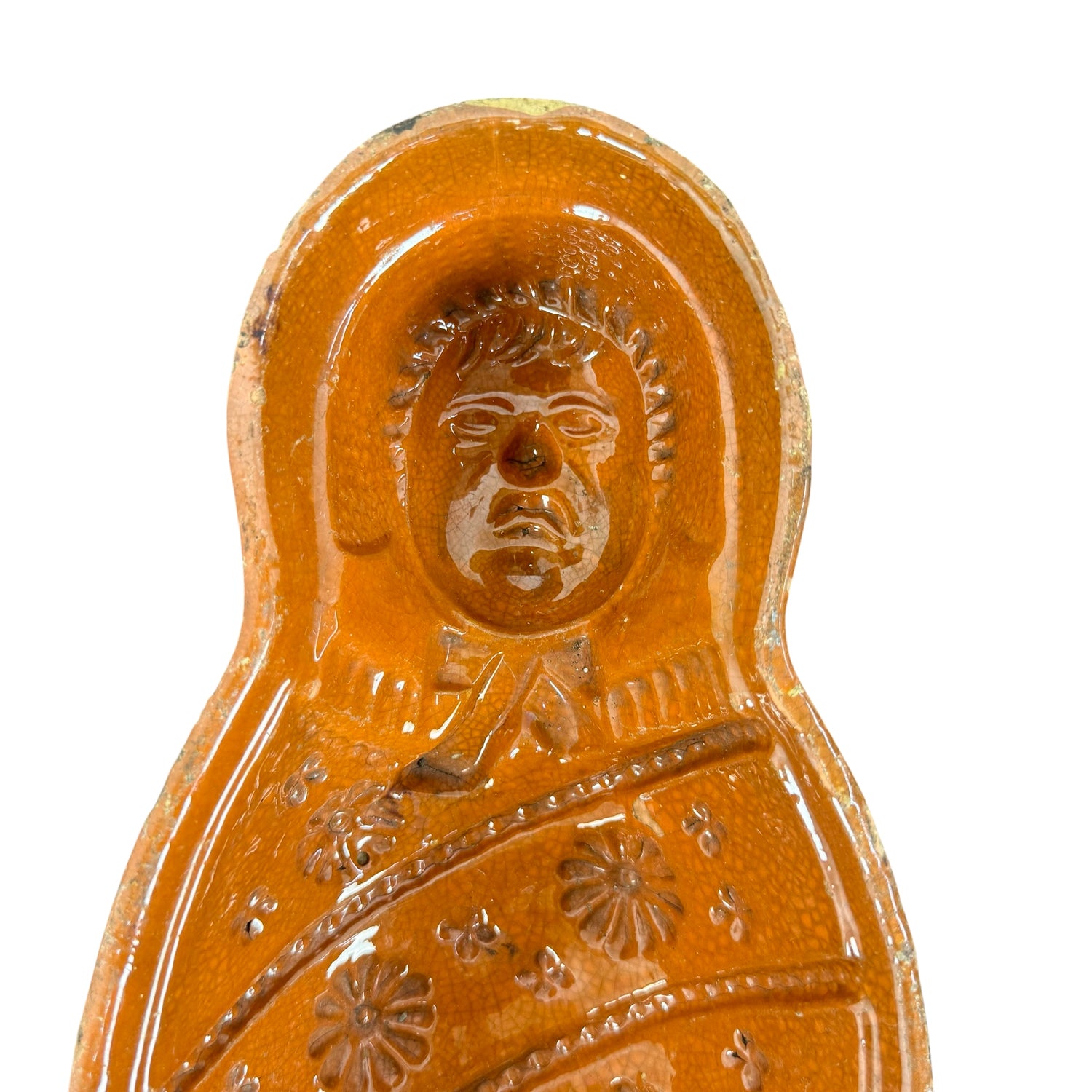 Antique french terracotta baby cake & pâté mold yellow