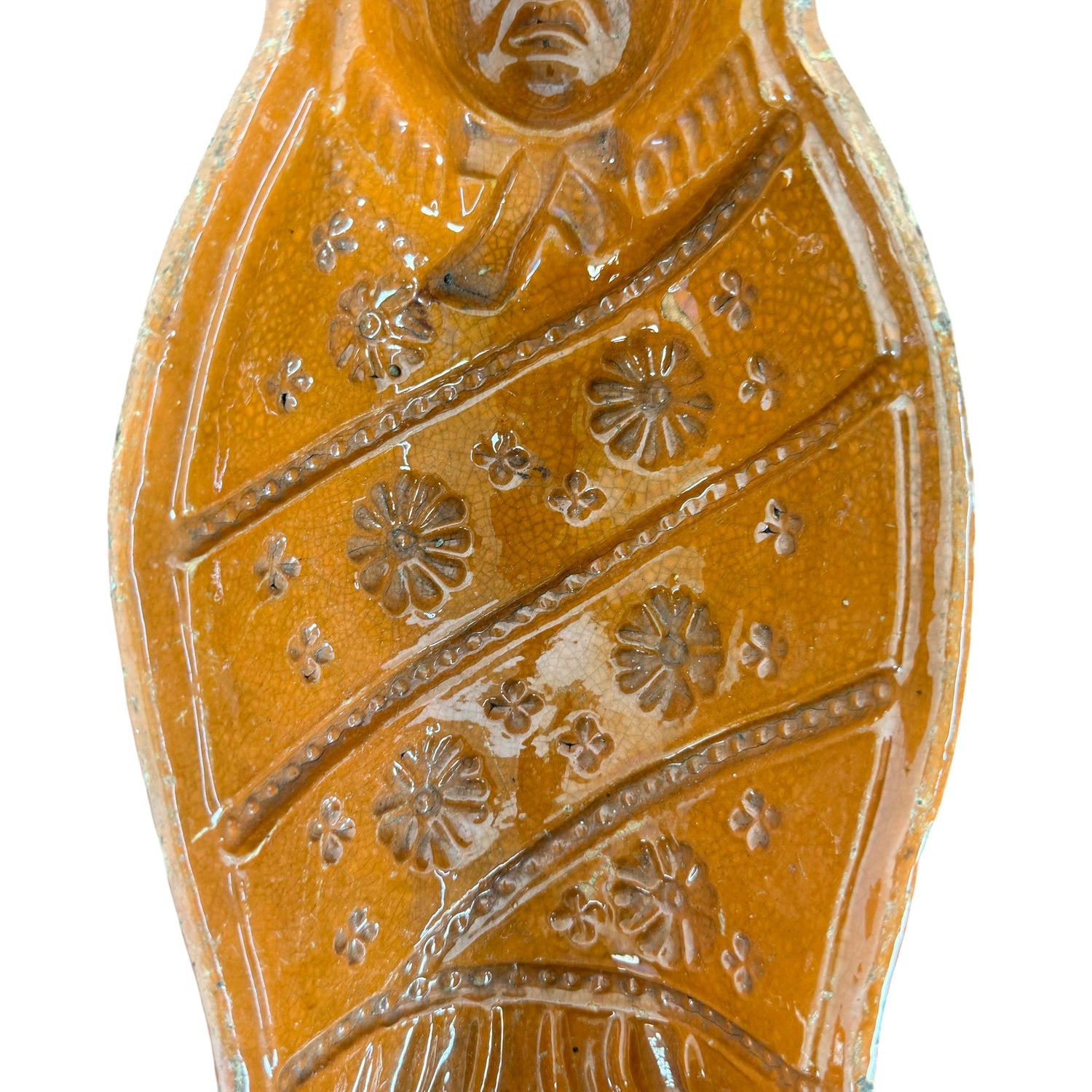 Antique french terracotta baby cake & pâté mold yellow