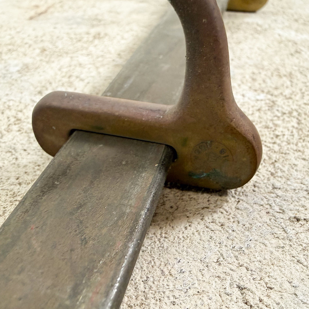 Antique industrial kitchen pot rack in copper with adjustable hooks