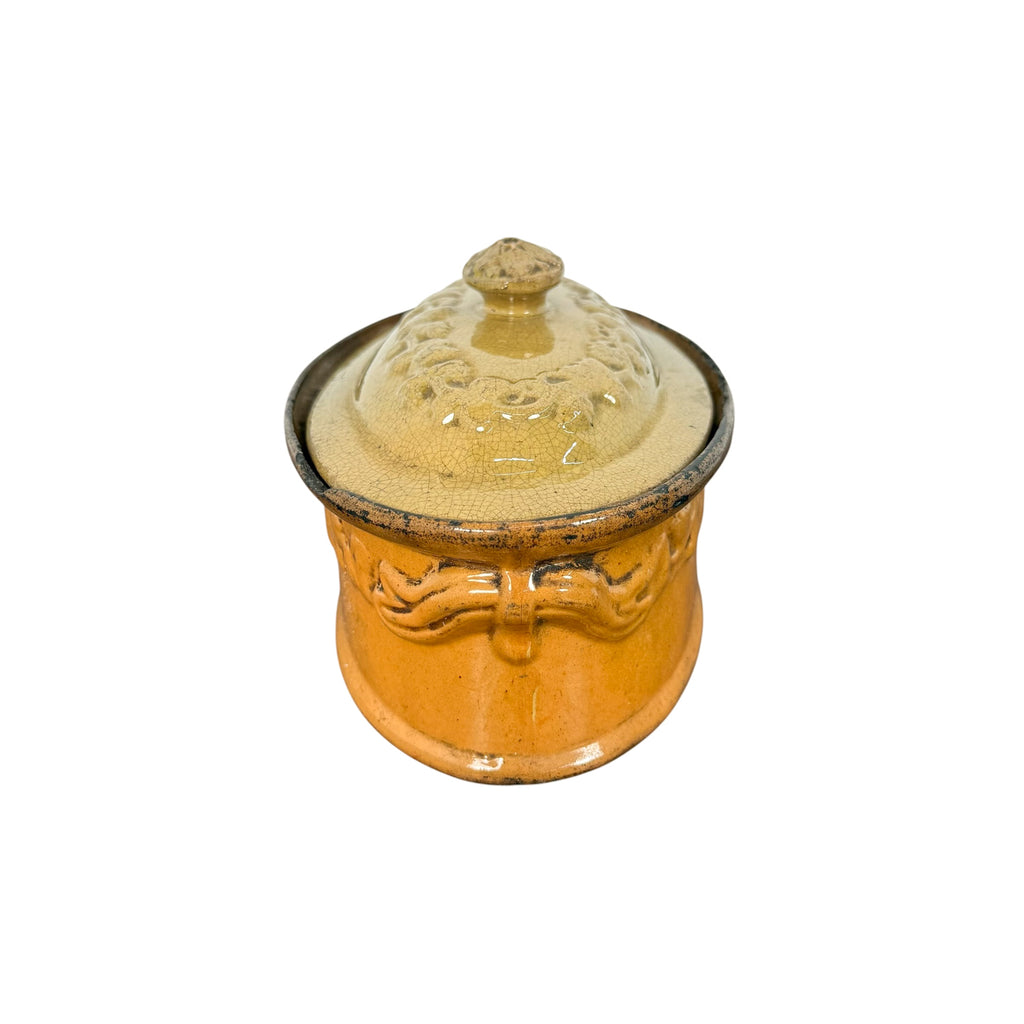 Antique French Terracotta Casserole Dish with Lid